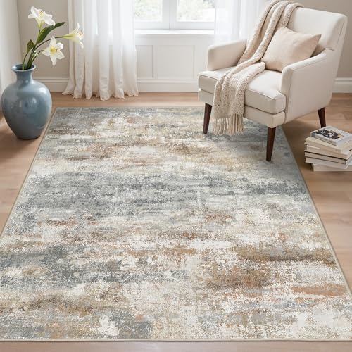 Image of BEIMO Area Rugs 8x10 for Living Room Bedroom, Modern Abstract Machine Washable Rug, Large Soft Low Pile Floor Carpet with Non Slip Backing for Dining Room, Muted Grey