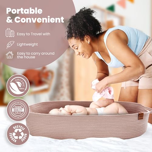 Image of XL Baby Changing Basket for Dresser Top, Moses Baskets for Newborn, Portable Baby Diaper Changing Pad Table Topper for Dresser, Moses Bassinet Mat with Waterproof Pad Cover and Diaper Caddy