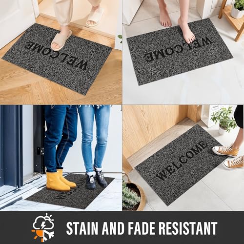 Image of Kuber Industries Pack of 6 Anti-Slip Welcome Print Grass Door Mats for Home| (16x24 Inch) Main Entrance Footmats for Bathroom, Living Room & Office | Grass Cut -Grey & Green