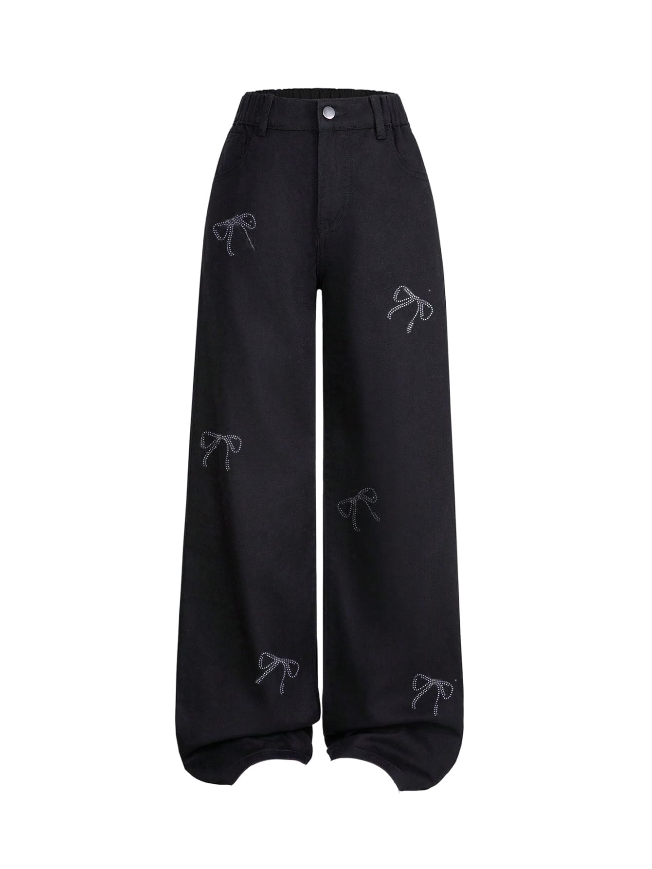 Floerns Jeans holgados Y2K con lazo y diamantes de imitación para niña, bonitos pantalones de mezclilla casuales con bolsillo