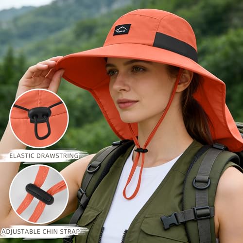 Image of Rosoz Outdoor Sun Hat for Men Women, UPF50+ Protection Safari Cap Wide Brim Mesh Fishing Hat with Neck Flap Beach Garden