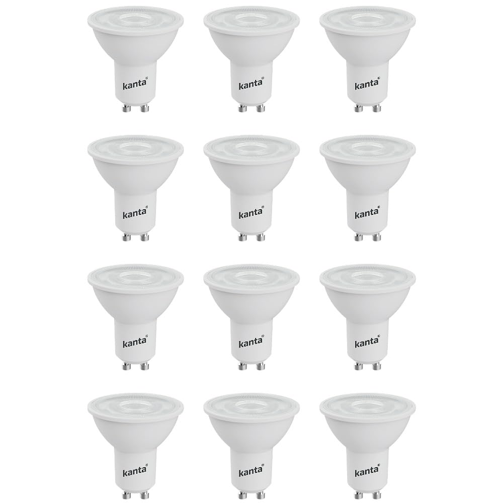 kanta GU10 LED Spotlight Bulbs, 3.6W, 345lm, 220-240V, Downlights Warm White Cool White Daylight, 50W Halogen Equivalent Bulb, Non-Dimmable, Pack of 12 (Daylight 6500K)