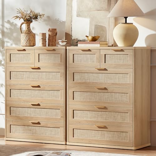 Image of LEYAOYAO Rattan Dresser for Bedroom Set 2, 41 inch Tall Chest of Drawers
