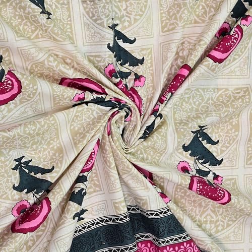 Image of 100% Cotton Single Bedsheet with 1 Pillow Cover | 240 TC Pure Cotton Flat Bed Sheet | Traditional Jaipuri Printed Bedding Set | Soft & Breathable | 60 x 90 Inch (Rangmahal Single 02)