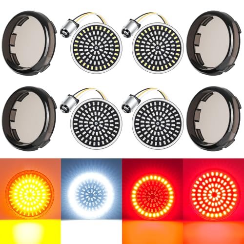 Image of PBYMT 2 inch Turn Signals, 81 LEDs Front Rear Turn Signals with 4 Smoked Lens Cover Fit for Harley Touring Road King Street Glide Road King Road Glide Dyna Sportster Iron Softail 1986-2024