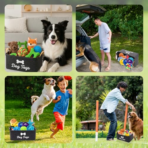 TownTop Aufbewahrungskorb für Hundespielzeug, Filz Aufbewahrungsbox mit Knochenmuster, Spielzeug Korb für Dog Toys, 38x25x18cm, Tiefgrau, Ideal für die Aufbewahrung von H
