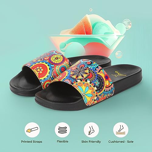 Image of YOHO Tropica Printed Comfortable Women Slides | Stylish Rainy Footwear & Waterproof Monsoon Sandals | Soft Inner Lining On Strap
