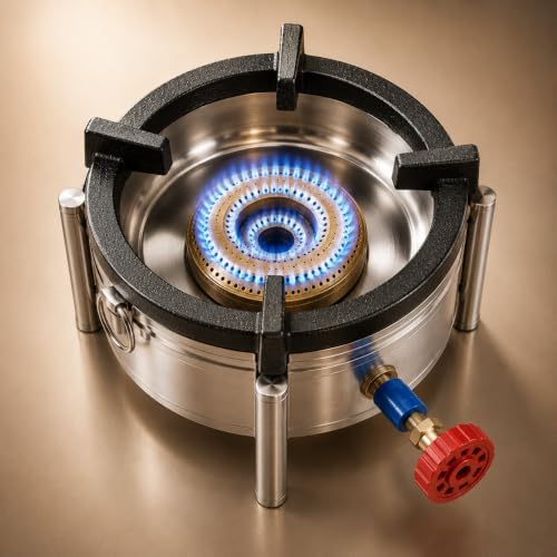Image of Round Catering Burner 10x10 Inch Heavy Duty LPG Gas Stove Commercial Cooktop for Hotel Restaurant Kitchen