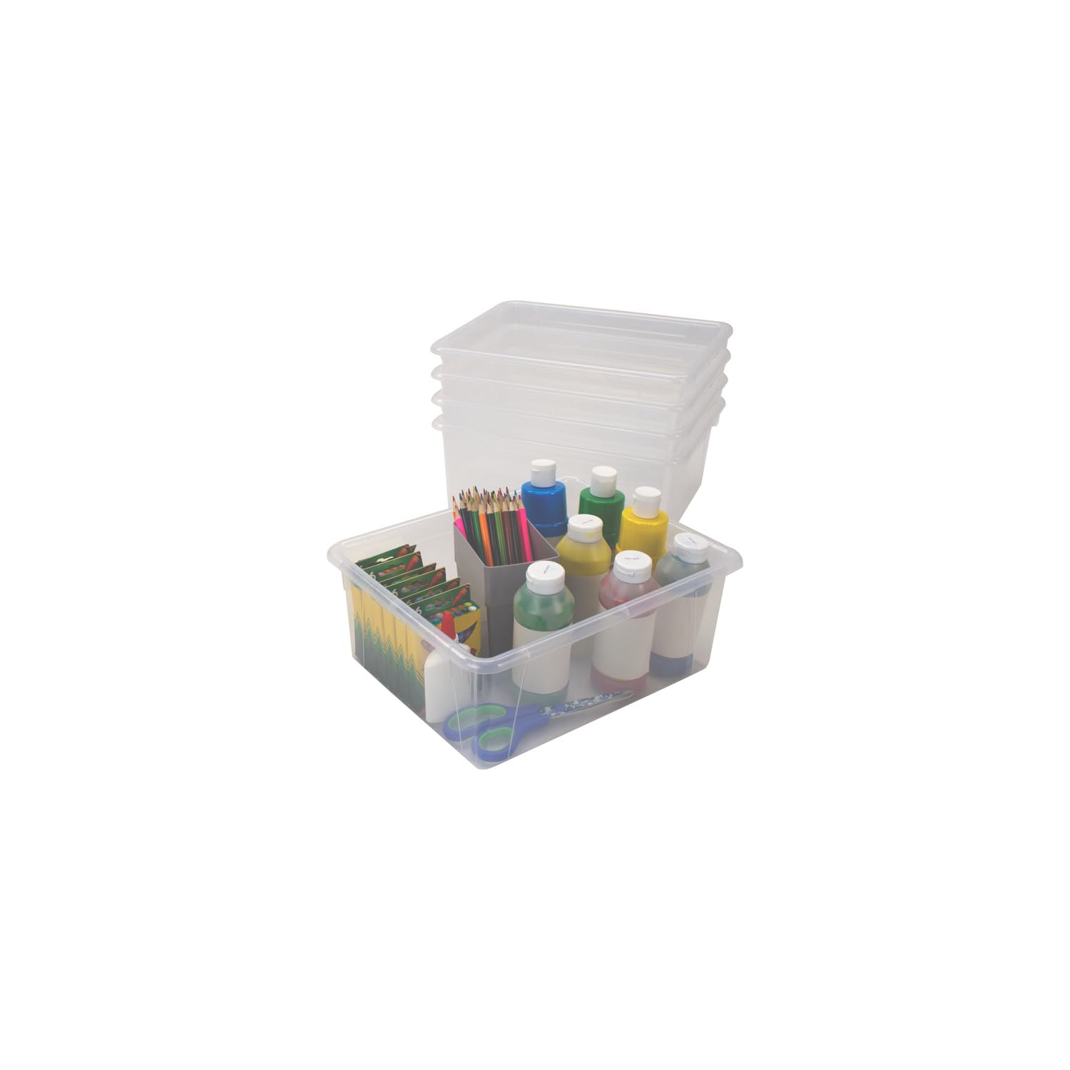 Storex Deep Storage Tray, Letter Size, 10 x 13 x 5 Inches, Unbreakable Clear, 5-Pack