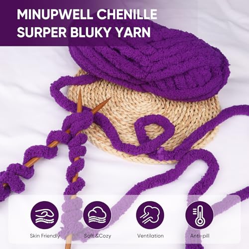 Image of 8 Packs Jumbo Chunky Chenille Yarn - 1820g(64oz) 254 Yards (761ft) Bulky Yarn - Chunky Yarn for Hand Knitting Blanket,Cushions, Pet Bed - Soft and Durable (Violets)