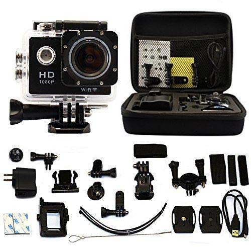 EF4000 Full HD 1080P 12MP Waterproof Sports Action Camera with 15 accessories, Black