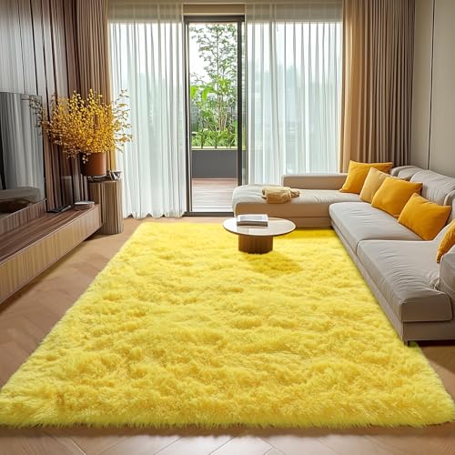 ONASAR Yellow Rugs for Living Room Bedroom, 5x8 Fluffy Bedside