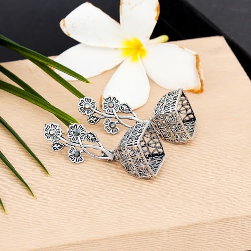 Image of Fashion Frill Earring For Women Floral Silver Oxidised Small Earring For Women And Girls Pair Of 12