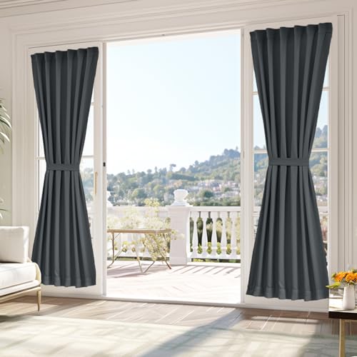Vatge Grey Curtains for Door Windows - Rod Pocket Side Window Curtains for Front Door, 1 Panel, W25 x L80, Grey