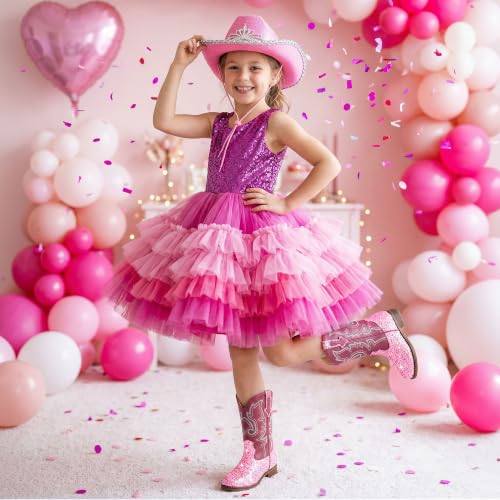 Image of Motasha Girls Cowgirl Boots Unisex-Child Mid Calf Glitter Toddler Cowboy Boot Little Big Kids Western Riding Shoes