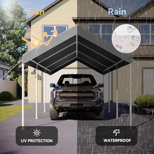 Image of Aoxun 10x20 FT Carport, Heavy Duty Car Canopy Portable Garage, Gray