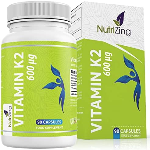 Vitamin K2 MK-7 600mcg by NutriZing - Fermented Natto Based Vegan Vitamin K - 90 Capsules - Supports Maintenance of Normal Bones - Certified Vegan by the Vegan Society