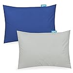 Biloban Organic Cotton Toddler Pillowcase 2 Pack, (Pillowcase Only) Kids Pillowcase for Sleeping Fit Pillow Sized 13x 18 or 14x19, Envelope Travel Pillowcases for Girl Boy, Gray&Navy Blue