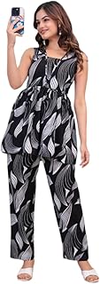 ethnoor Women's Black and White Leaf Print Sleeveless Jumpsuit, Casual Co-ord Set-picture-25