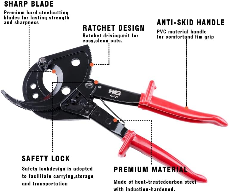 Miniatura 2 de HKS Cortacables de trinquete resistente para cortar cables eléctricos, de aluminio, de cobre y multinúcleo de hasta 400mm (AWG 750MCM)