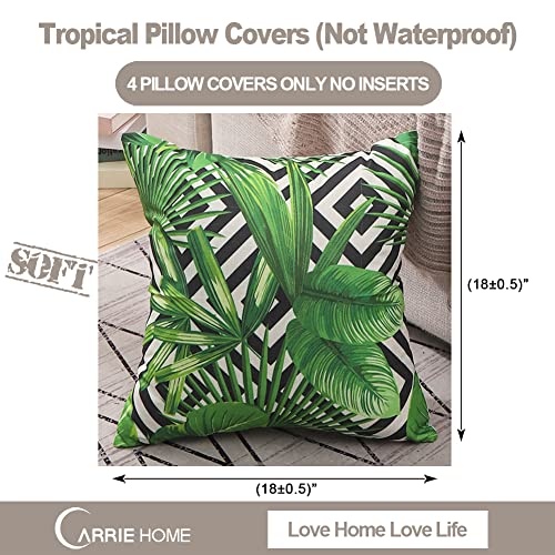 Carrie Home Tropical Leaf Pillow Covers 18X18 Set Of 4 Green Outdoor Decorative Throw Pillow Covers Summer Palm Monstera Banana Leaf Pillow Decor For Home Couch Patio And Garden (No Insert) #TOP2