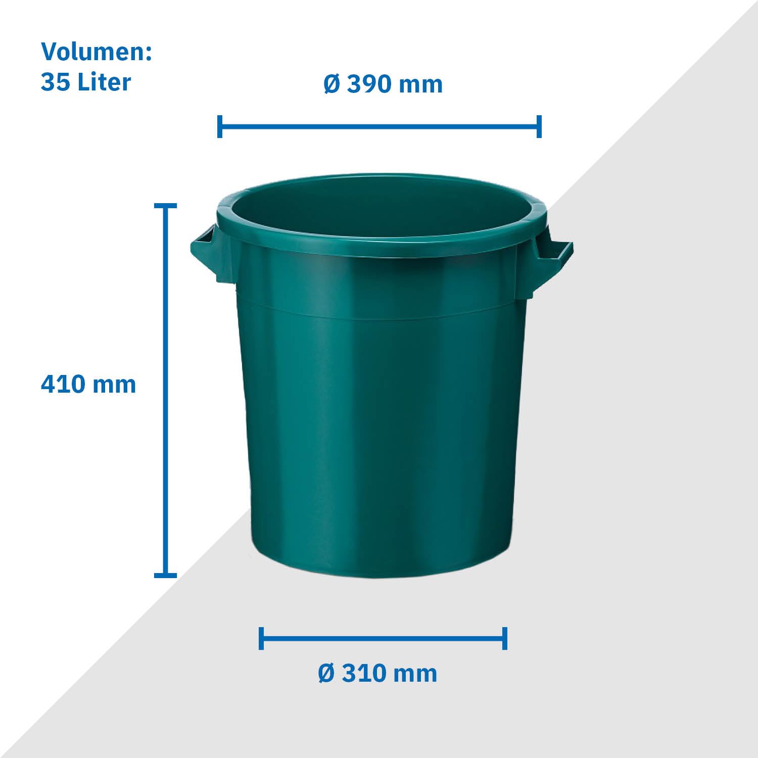 35 Liter Kunststofftonne mit Griffen + Deckel, stapelbar, Stabiler Eimer, Plastiktonne, Rundbehälter, Universaltonne, Allzweckeimer, Vorratstonne, Futtertonne, Mülltonne, 3X Grün