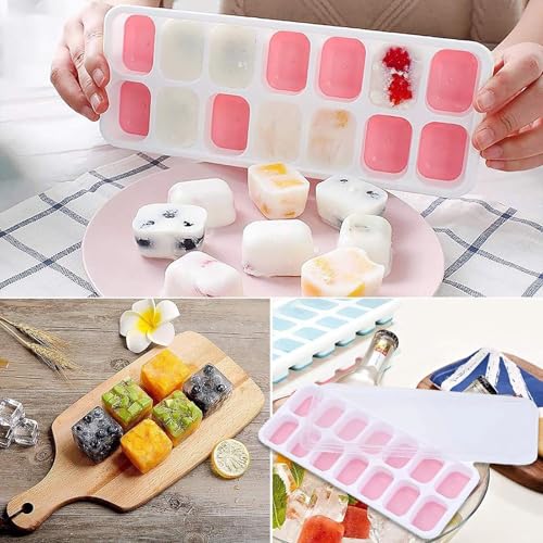 Bandeja de hielo de silicona con 14 cubos y tapa, color rosa miniatura 1