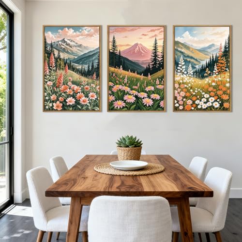 ANHUIB Colorful Landscape Wall Art 16x24 Inch Abstract Mountain Forest Wall Decor Wildflower Blossom Artwork Nature Scenery Painting Set of 3 for Living Room Bedroom Dining Room by ANHUIB - Image 2