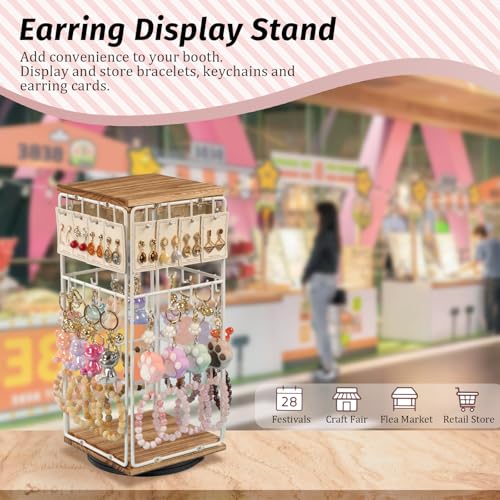 Image of 360 Rotating Earring Display Stands for Selling, Earring Rack Display Holder Stand, Jewelry Display for Vendors Selling Earring Cards, Necklaces, Bracelets, Hair Accessories (48 Hooks)