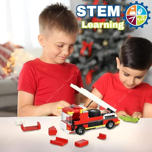 Image of City Fire Ladder Truck Building Blocks Set - 2-in-1 Fire Engine & Rescue Vehicle Toy | Firefighter Construction Kit for Kids Ages 4-12 | STEM Creative Playset | Compatible with Brick Brands