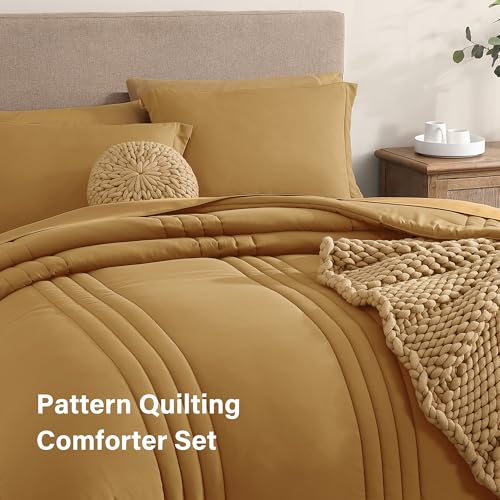 Image of Monbix Full Size Comforter Sets - 7 Pieces Desert Yellow Bed in a Bag Full Size Bedding Sets with Comforters, All Seasons Comforter with Sheets, Pillowcases & Shams