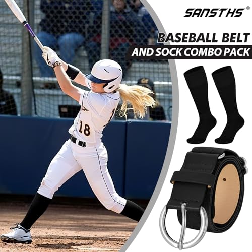 SANSTHS Baseball Belt and Socks Combo for Youth Boys Girls Softball Socks and Elastic Belt for Adult,black,youth - Thumbnail 4