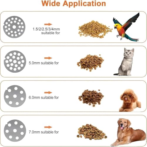 Manueller Futterpellet-Maker für Tierfutter, Edelstahl-Verarbeitungswerkzeug mit mehreren Pelletplattenoptionen, ideal für Vogel-, Fisch-, Kaninchen-, Huhn-, Katzen- und Hundediäten
