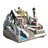 Mini Lichthaus LED Weihnachtsdorf,Exclusiv Weihnachtsstadt Weihnachtsdorf Haus Mit Zug Beleuchtet Holz Weihnachtliche Music LED Light Haus Deko Weihnachtsdekorationen Harz Weihnachtsszene Dorf