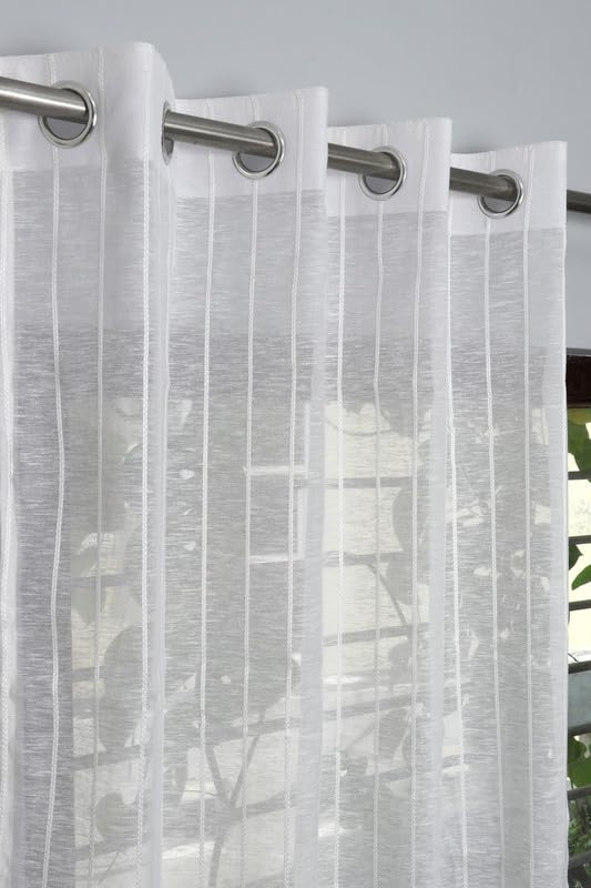 Image of Exporthub Sheer Linen Cotton Curtains for Long Door 8 Feet Set of 2, White - Light Filtering Breathable Fabric Drapes for Living Room & Bedroom (EHSPR052 84)