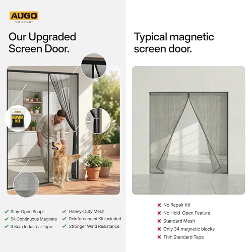 Image of AUGO Magnetic Screen Door - Self Sealing, Heavy Duty, Hands Free Mesh Partition Keeps Bugs Out - Pet and Kid Friendly - Patent Pending Keep Open Feature - 74 Inch x 81 Inch
