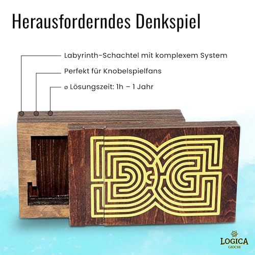 Logica Spiele Art. Labyrinth Puzzle Box - Geheimschachtel - Schwierigkeit 5/6 Unglaublich - Geschenkbox - Denkspiel aus Holz - Knobelspiel - Geduldspiel - Leonardo da Vinci Kollektion