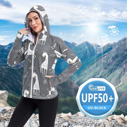 Cute Giraffe Moletom feminino com capuz com zíper FPS 50+, secagem rápida, jaqueta feminina com zípe