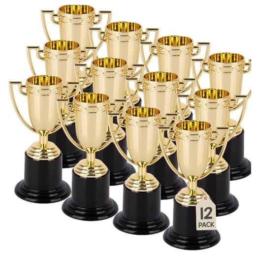ArtCreativity Gold Plastic Trophies for Kids - Pack of 12 Golden Colored Trophy Set - 4 Inch Award Cups for Football, Soccer, Baseball, Carnival Prize, Party Favors for Boys and Girls