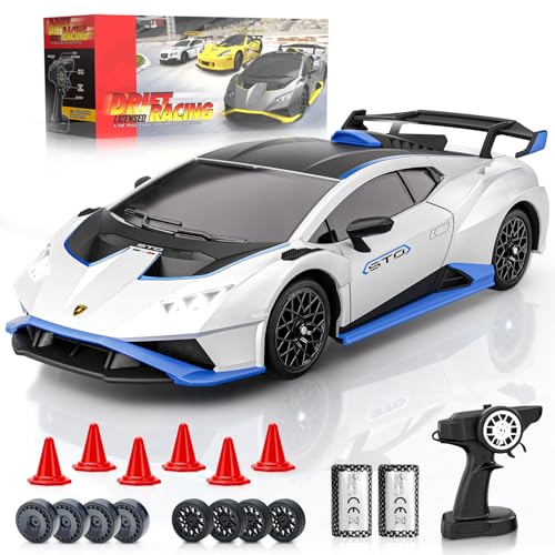 LUXOS RC Lamborghini Remote Control Car, 1:18 Scale Officially Licensed Lamboghini Toy Car, Cool RC Cars Toys for 4 5 6 7 8 9 10 11 12 Year Old Boys Kids Adults Gifts, 15km/h Fast RC Drift Car (White)