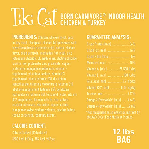 Image of Tiki Cat Born Carnivore Indoor Health, Chicken & Turkey Meal, 12 lbs Bag