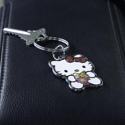 Image of Plasticolor 004597R01 Hello Kitty Glitter Bow and Flowers Enamel Metal Key Chain