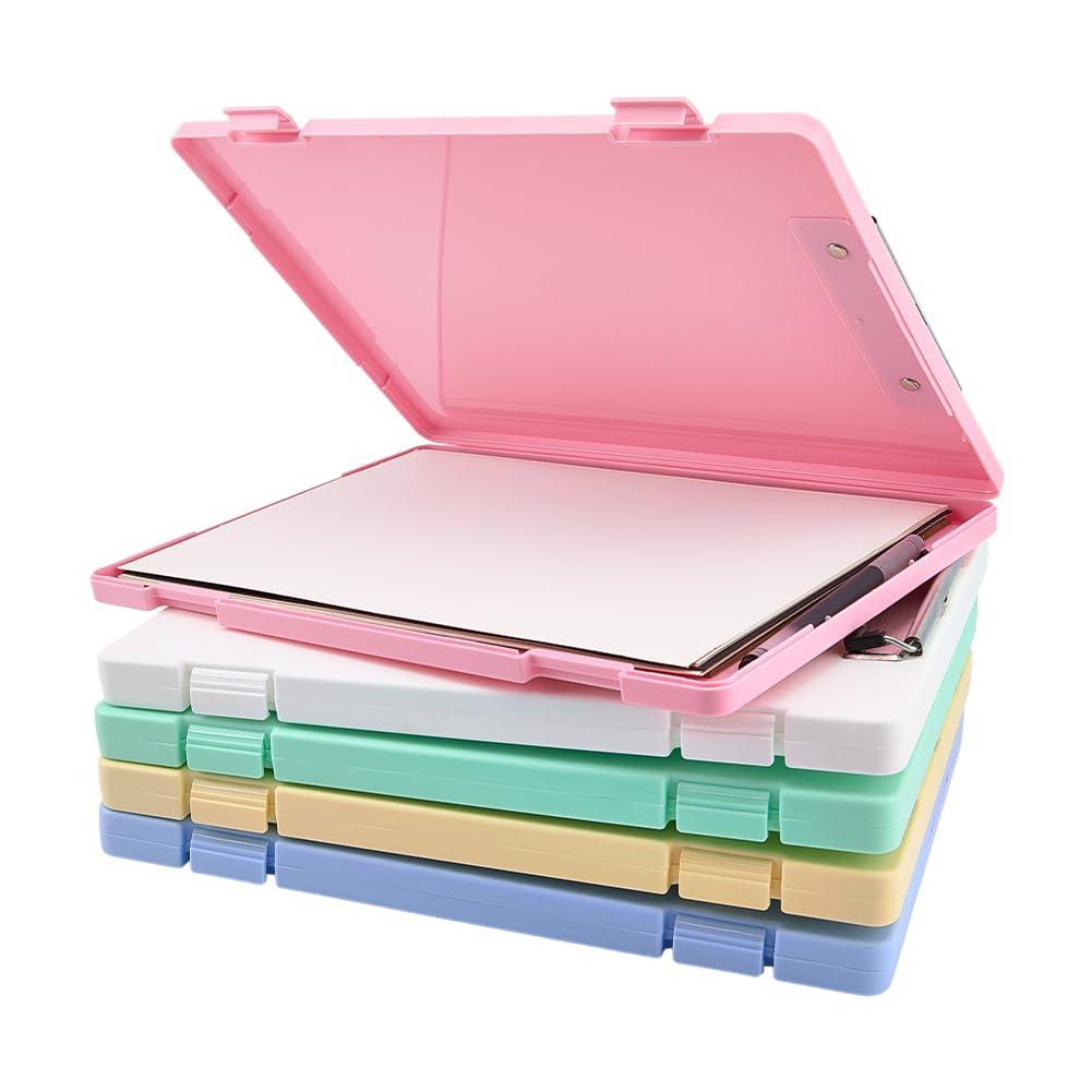FINGERINSPIRE 5PCS A4 Paper Organizer Box 235x325x25mm Plastic Clipboards Storage Box 5 Colors Rectangle File Storage Writing Pad Document Organizer for Home Office Travel School Supplies