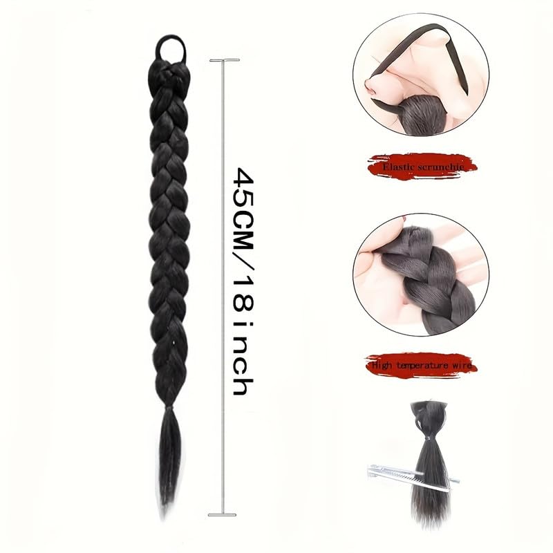Image of 24 inch Heat Resistant Clip In Synthetic Straight Hair Extensions - Synthetic Hair Extension /Ponytail Long Braided Ponytail With Elastic Hair Ties Synthetic Hair Extensions (Style 5)