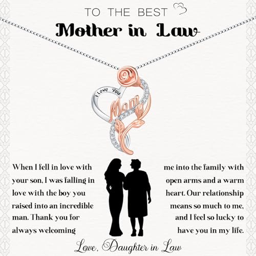 MUATOGIML Mother in Law Necklace 925 Sterling Silver Rose Heart