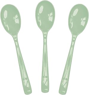 SietDESEO 25 PCS Sage Green Plastic Spoons Disposable Utensils Heavy Duty Sage Green Spoons Disposable Cutlery for Birthday Wedding Baby Shower Bridal Shower Plastic Silverware
