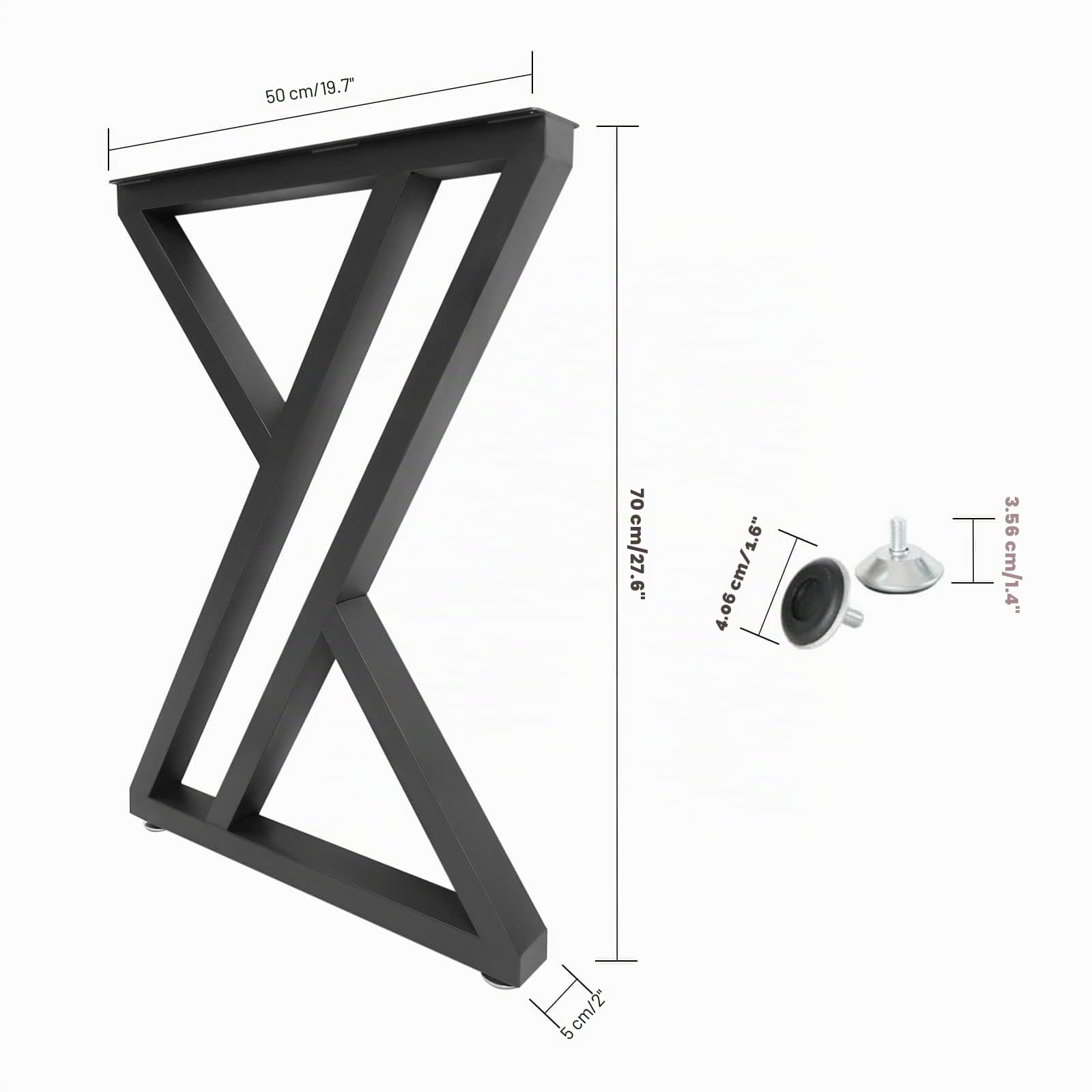 Juego de 2 patas de mesa de metal, forma de X estable, capacidad de carga 300 kg, estilo industrial, altura 70 x 50 cm, para salón, oficina, hoteles, bares