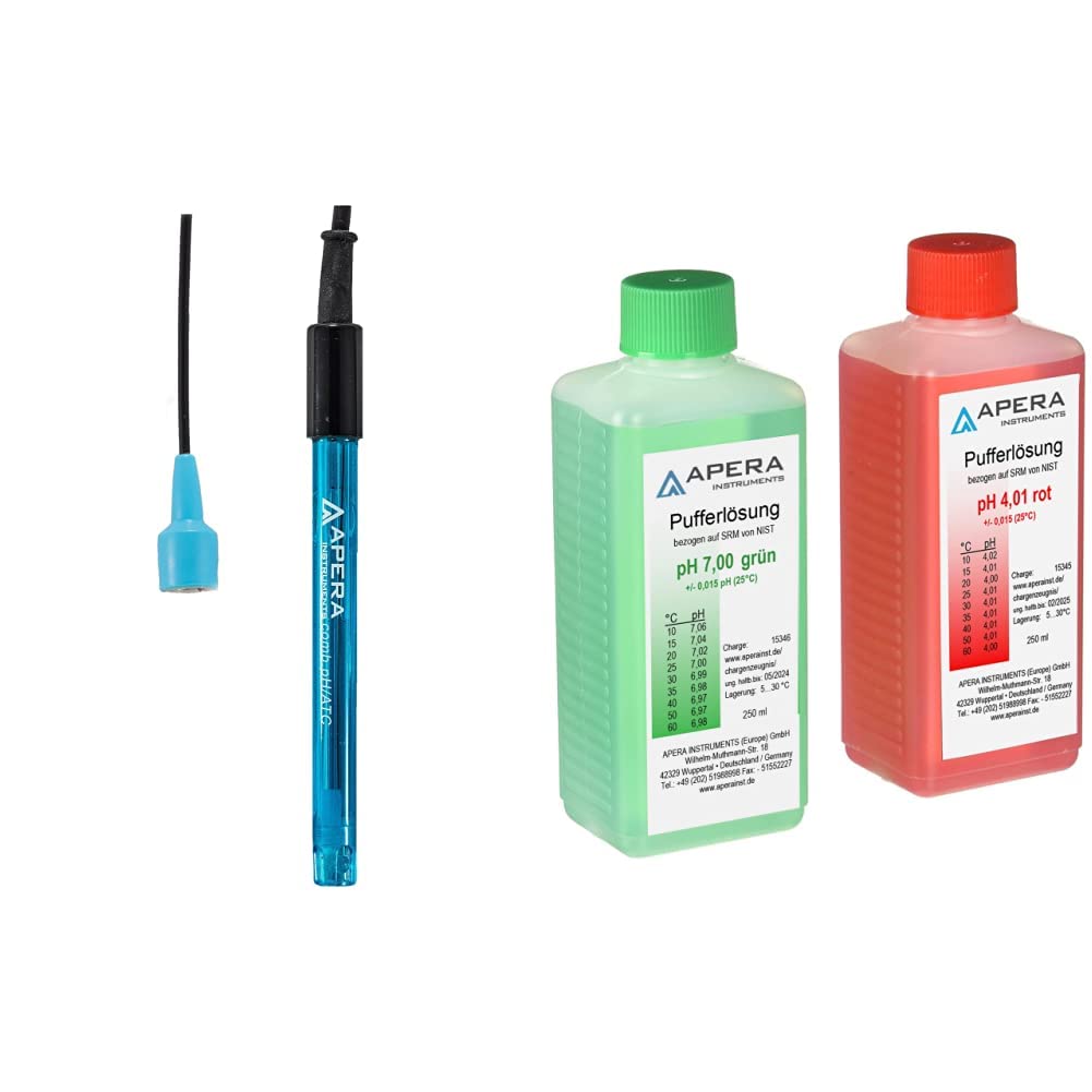 Apera Instruments Électrode pH combinée AI1301 201-C, connecteur BNC, polycarbonate/verre & Kit de solution d'étalonnage pH 4.01/7.00 par 250 ml