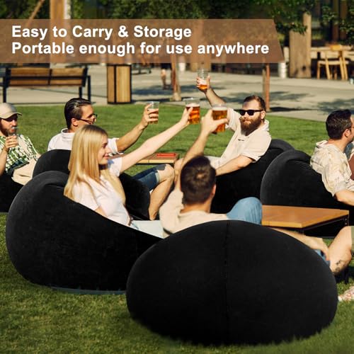 Image of Realspring 12 Pcs Inflatable Bean Bag Chair, Air Pump,Black | Electric Pump for Inflation, Foldable Blow up Chairs for Outdoor Movie Seating, Portable Sofa for Adults Camping