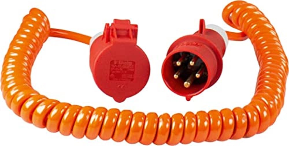 as - Schwabe 70416 - Cable espiral de obra 400V / 16A, 5m H07BQ-F 5G1.5, naranja, IP44 comercial, obra